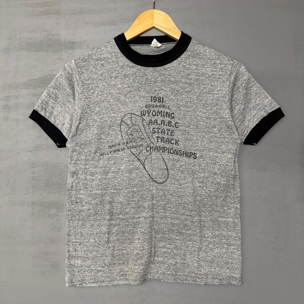 Vintage Dormerwear Ringer Tee Gray 1981 Wyoming State Track Championships Medium